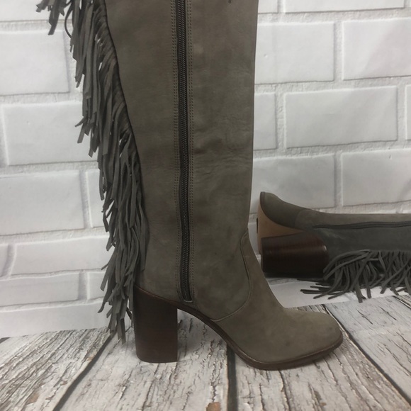 GIANNI BINI Fringe gray leather boots block heel - Picture 8 of 8